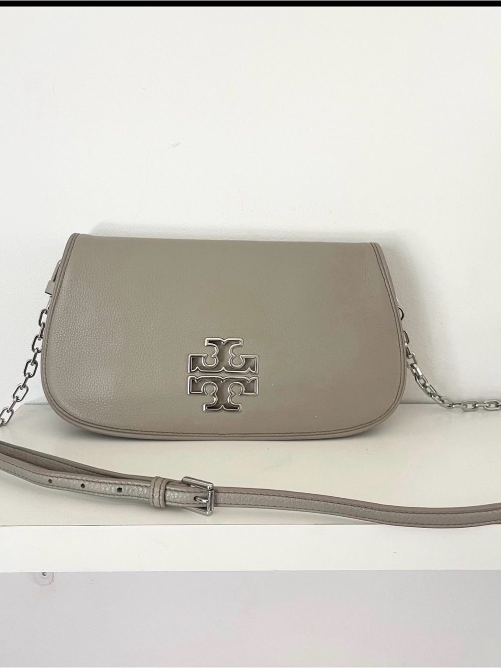 Tory Burch Taupe Leather Chain Shoulder Bag